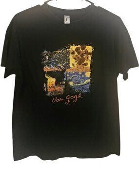 Van Gogh Art Graphic Print Black Crewneck T-shirt Size M